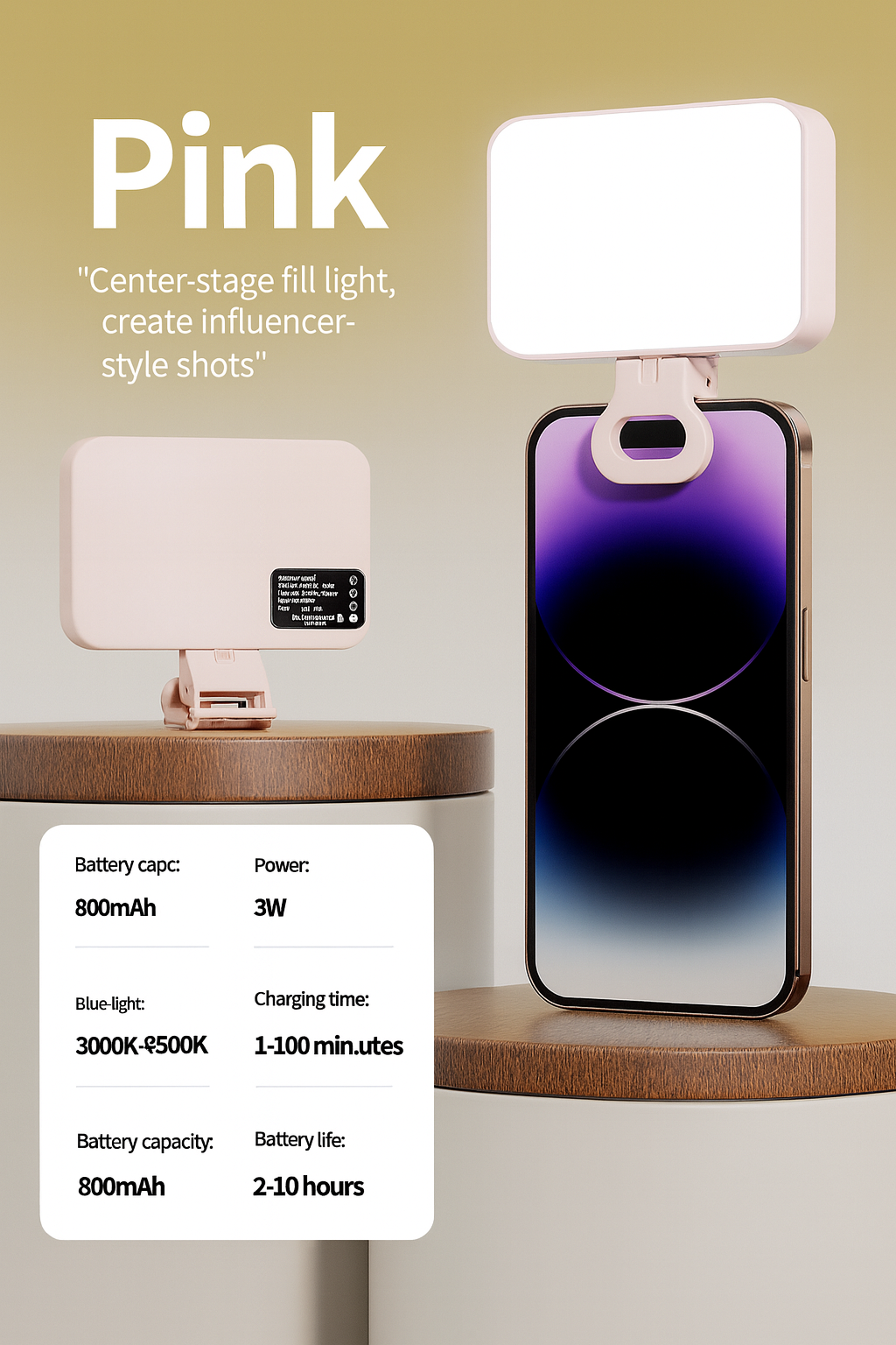 XJ102 Portable Video Conferencing & Selfie Fill Light (800mAh)