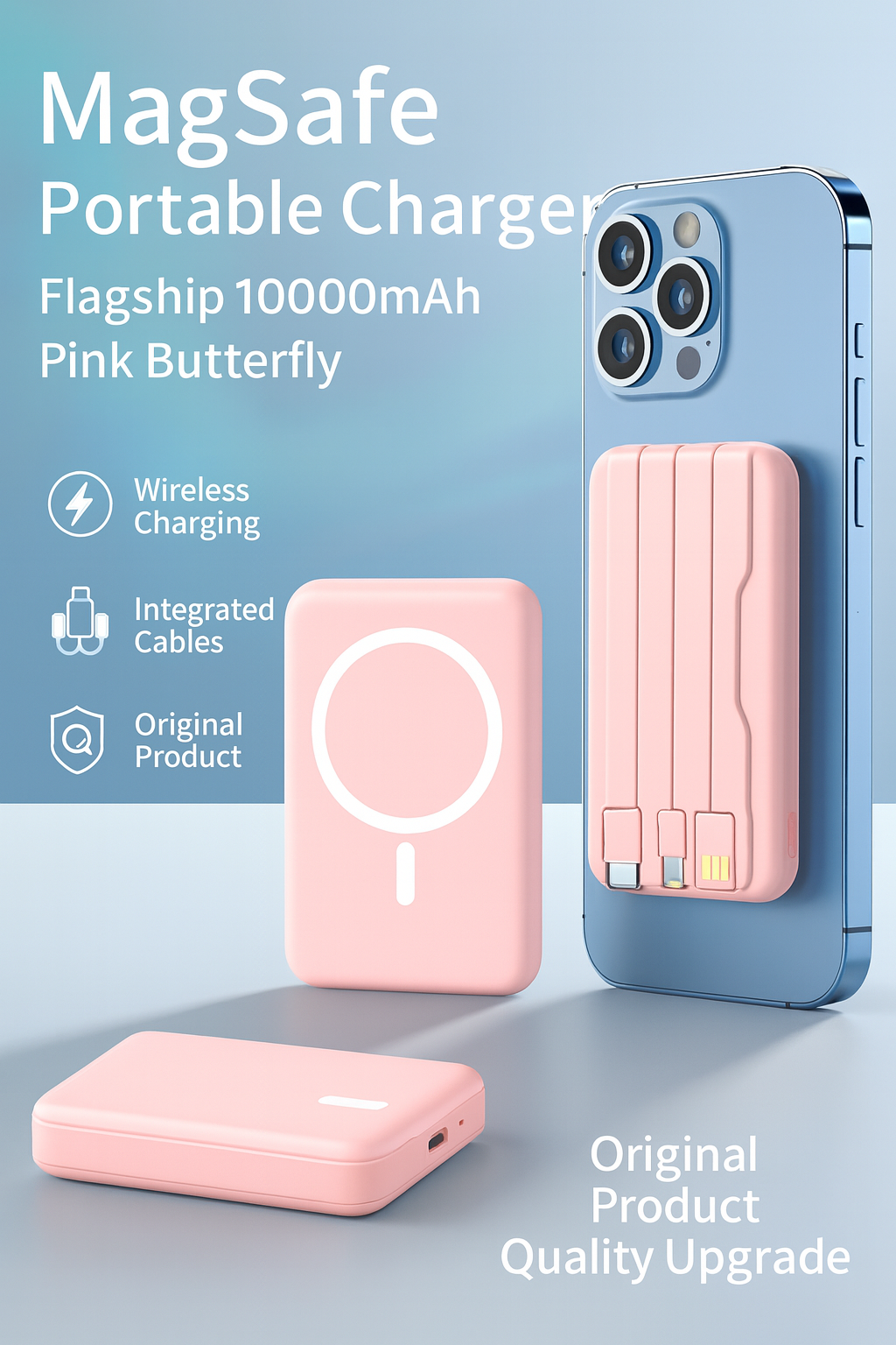 Magnetic Fast Charging Power Bank with Built-In Cable — 10,000mAh (Magsafe Compatible)