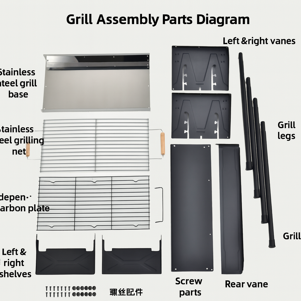 Three-Sided Stainless Steel Barbecue Grill – Home & Outdoor Heavy-Duty Charcoal Station